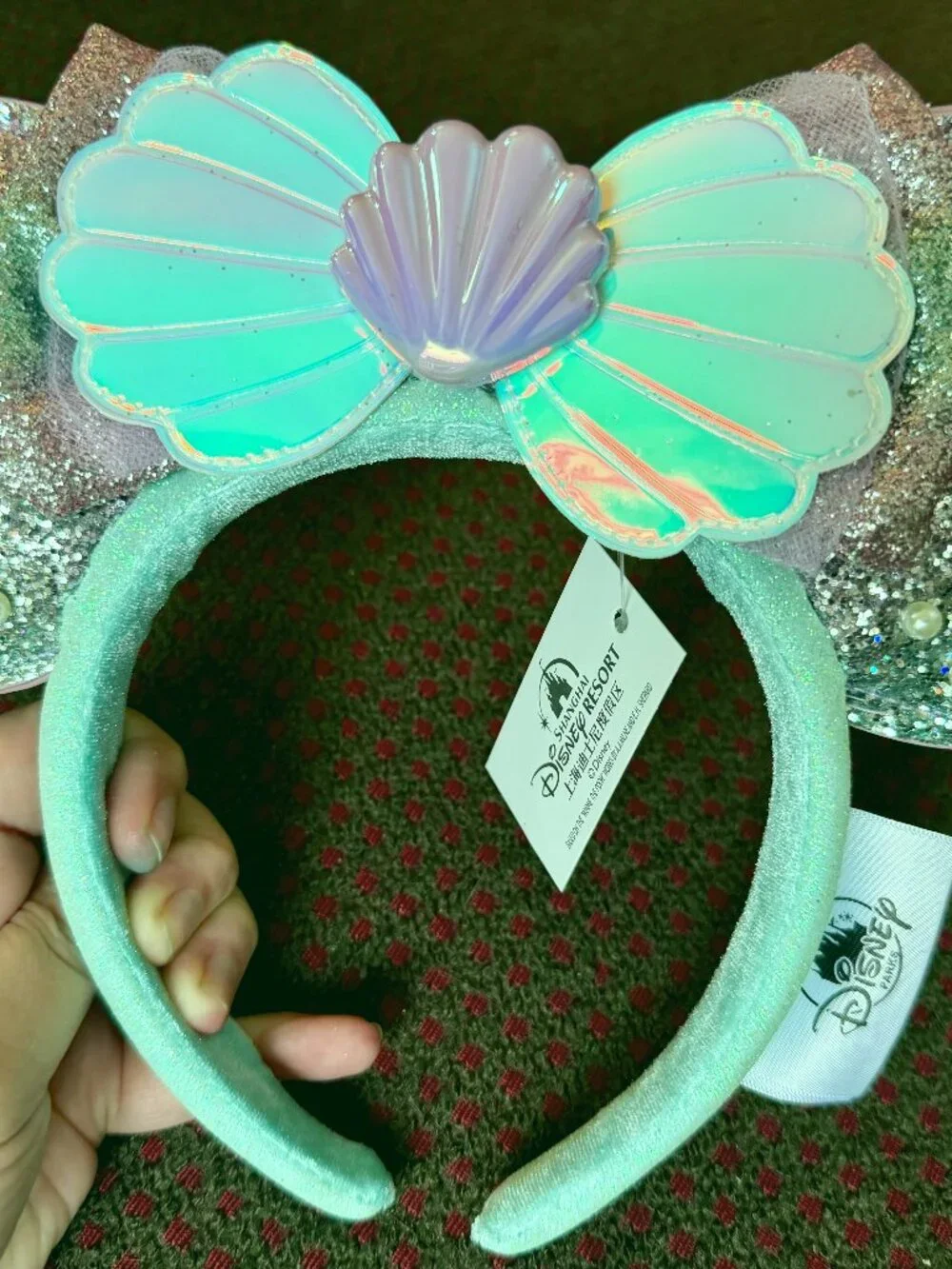 Shanghai Disney Little Mermaid Ariel Pearl Seashell Minnie Ears Headband NWT